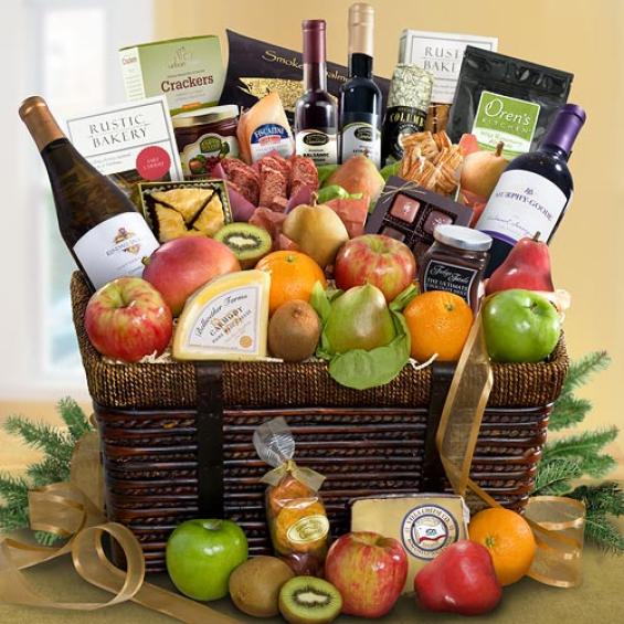 WA4068, Best of California Motherlode Artisanal Gourmet, Fruit and Wine Basket